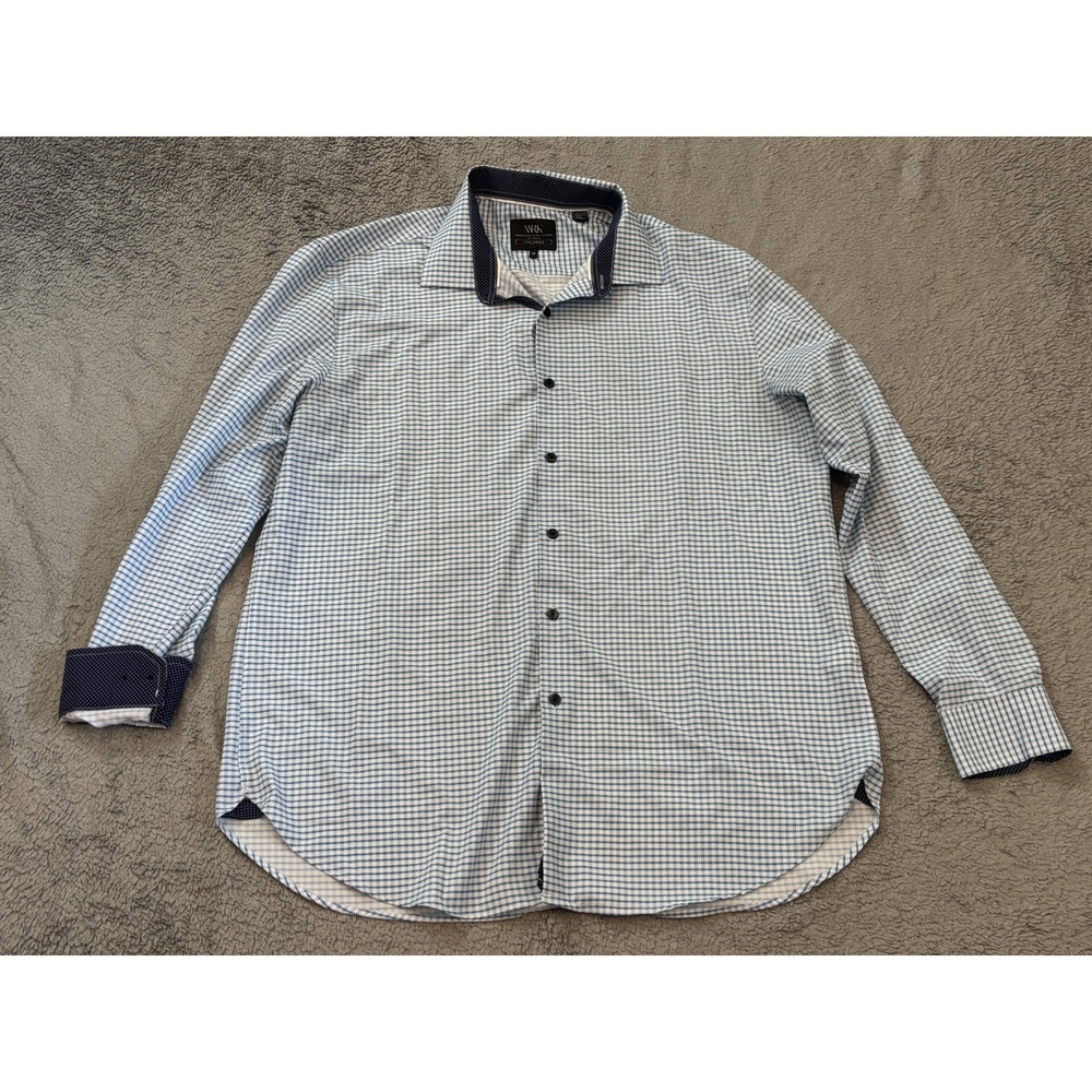 WRK New York City Mens 18 Dress Shirt Blue White Houndstooth 4-Way Stretch L/S